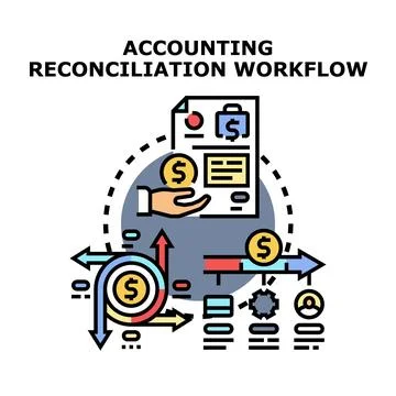 Accounting reconciliation workflow management process concept Stock Illustration