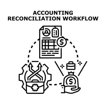 Accounting reconciliation workflow optimizing financial business process Stock Illustration