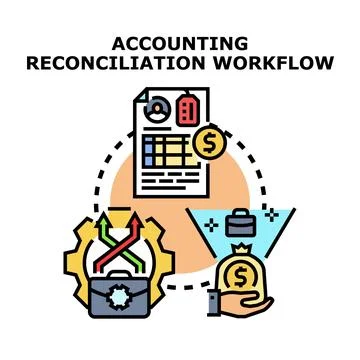 Accounting reconciliation workflow optimizing financial business process Stock Illustration