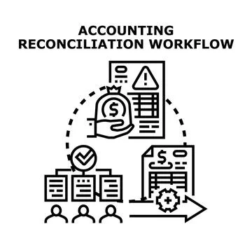Accounting reconciliation workflow process managing financial data Stockillustratie