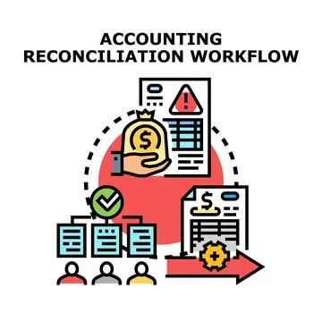 Accounting reconciliation workflow process managing financial data Stock Illustration