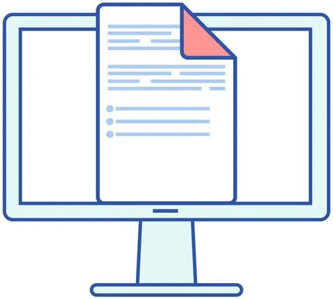 Accounting report, document list on screen. Office paper sheet, digital papework Stock Illustration