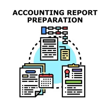 Accounting report preparation documents data analysis Stock Illustration