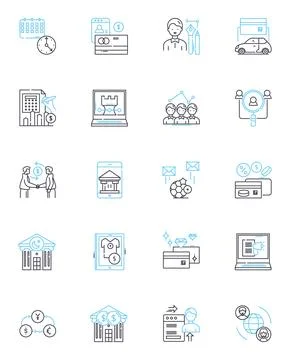 Accounting services linear icons set. Bookkeeping, Payroll, Taxation, Auditing Stock Illustration