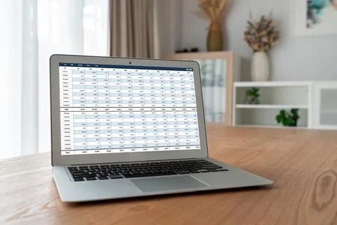 Accounting software on computer screen showing financial statement snugly Stock Photos