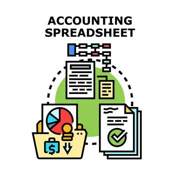 Accounting spreadsheet data analysis and financial report Illustrazione stock