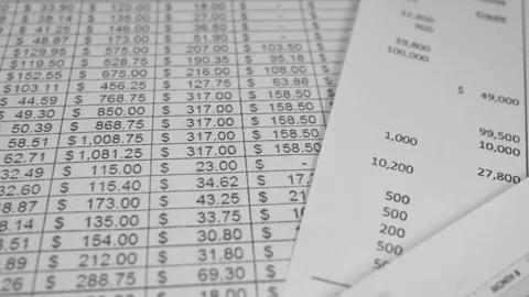 Accounting Spreadsheets Papers With Many Numbers Closeup Stock Footage 152853647