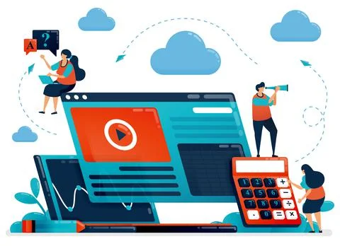 Accounting studies with e-learning. Business education and finance, learning  Stock Illustration