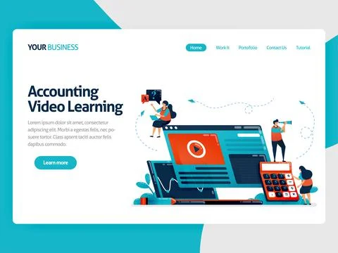 Accounting studies with e-learning. Business education and finance, learning  Stock Illustration