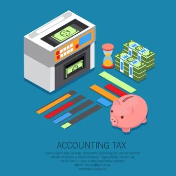 Accounting tax isometric vector concept. Audit, documents analysis Stock Illustration