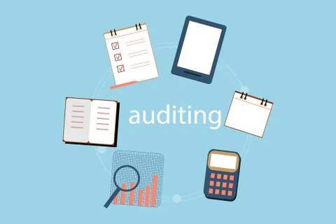 Accounting, taxes, audit, calculation, data analysis, reporting concepts. ill Stock Illustration