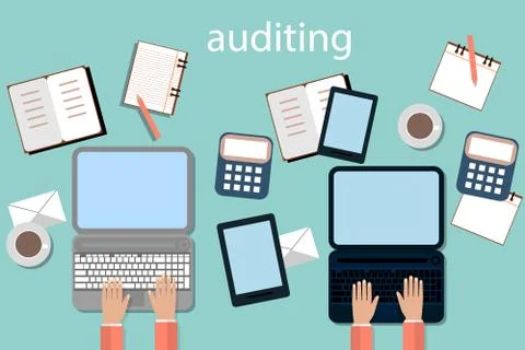Accounting, taxes, audit, calculation, data analysis, reporting concepts. ill Stock Illustration