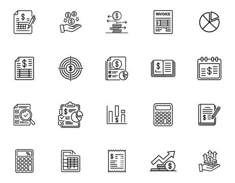 Accounting Tools and Expense Tracking Icons Stock Illustration