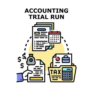 Accounting trial run financial calculation process concept Stock Illustration