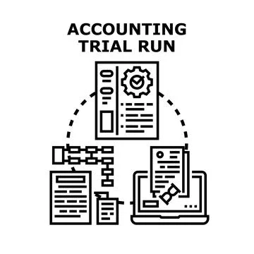 Accounting trial run process analyzing financial data Illustrazione stock