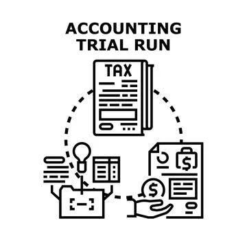 Accounting trial run process planning financial data analysis Stock Illustration