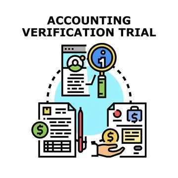 Accounting verification trial process analyzing financial data Stock Illustration
