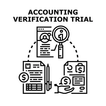 Accounting verification trial process analyzing financial data Stock Illustration