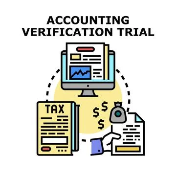 Accounting verification trial process with financial documents イラスト素材