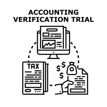 Accounting verification trial process with financial documents イラスト素材