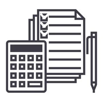 Accounting,calculator, pen, checkbox, docs vector line icon, sign, illustration Illustrazione stock