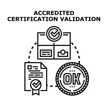 Accredited certification validation process approval mark Stock Illustration