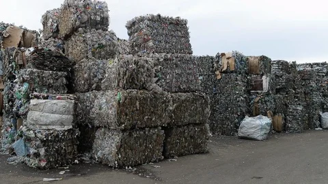 Accumulation of a large amount of plastic waste waiting for processing Video stock 112704907