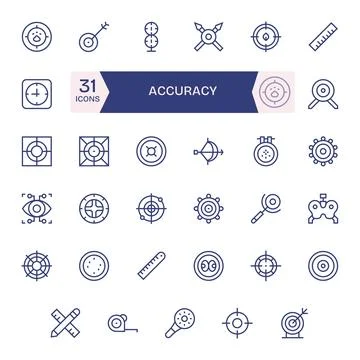 Accuracy 64x64 Vector Icon Pack with 35 Regular Line PIXEL Perfect Elements Stock Illustration