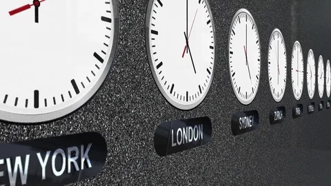 Accurate Clocks with Different Time Zones for Each Capital Stock Footage 84745740