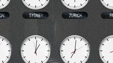 Accurate Different Time Zones Clocks in Time Lapse Stock Footage 84871533