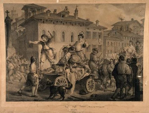 Accusing the anointers in the great plague of Milan in 1630; a scene from M.. Stock Illustration