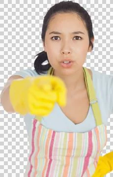 Accusing woman in apron pointing Stock Photos