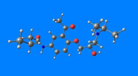 Acebutolol molecular structure isolated on blue Illustrazione stock