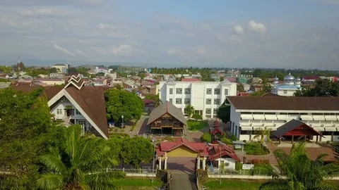 Acehnese house style - drone point of view long shot Video stock 113856648