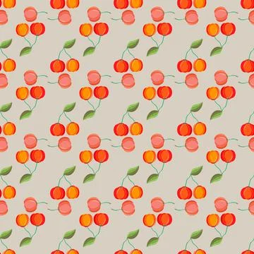 Acerola. Fruit, leaves seamless pattern. Malpighia glabra Illustrazione stock