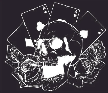 Aces and Skull in black background Stock Illustration