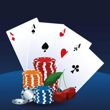 Aces cards chips and cherry betting game gambling casino Illustrazione stock