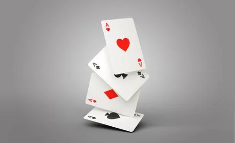 Aces Playing Cards With Shadow On The Grey Background - 3D Illustration Stock Illustration
