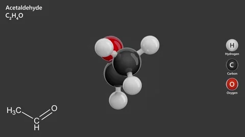 Acetaldehyde or Ethanal. 3D model. C2H4O. Gray background. 3D render Stock Footage 293321822