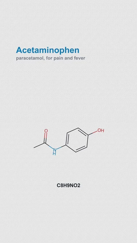 Acetaminophen Molecular Structure Labeled Chemistry Alpha 4K Vertical 9x16 Light Stock Footage 340007562