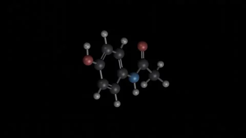 Acetaminophen molecule 3D building and rotating on black, 4K scientific loop Vídeos de archivo 344702063
