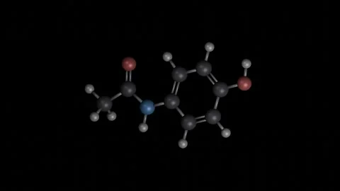 Acetaminophen molecule rotating 3D model, 4K scientific visualization loop Vídeos de archivo 344701987