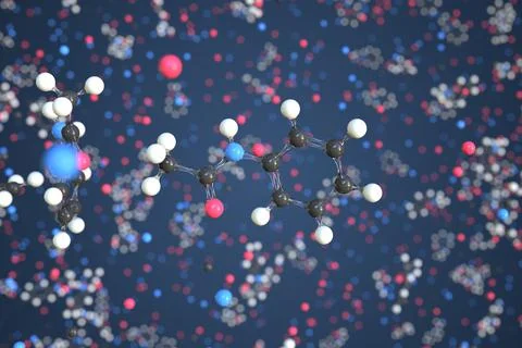 Acetanilide molecule, conceptual molecular model. Scientific 3d rendering Stock Illustration