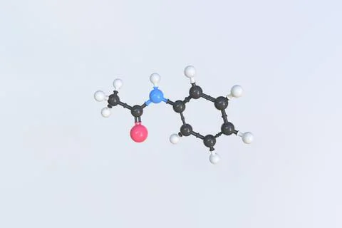 Acetanilide molecule, isolated molecular model. 3D rendering Stock Illustration