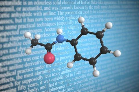 Acetanilide scientific molecular model, 3D rendering Stock Illustration