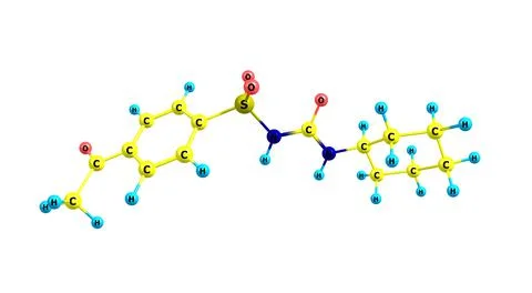 Acetohexamide molecular structure isolated on white Stock Illustration