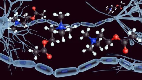 The Acetylcholine molecule with neuron or nerve cell. Stock Illustration