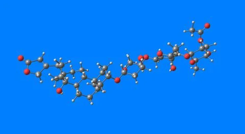 Acetyldigitoxin molecular structure isolated on blue Stock Illustration