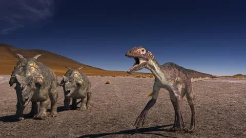 Achelousaurus vs Raptor Stock Illustration