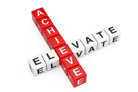 Achieve Elevate Sign as Crossword Cube Blocks. 3d Rendering Stock Illustration
